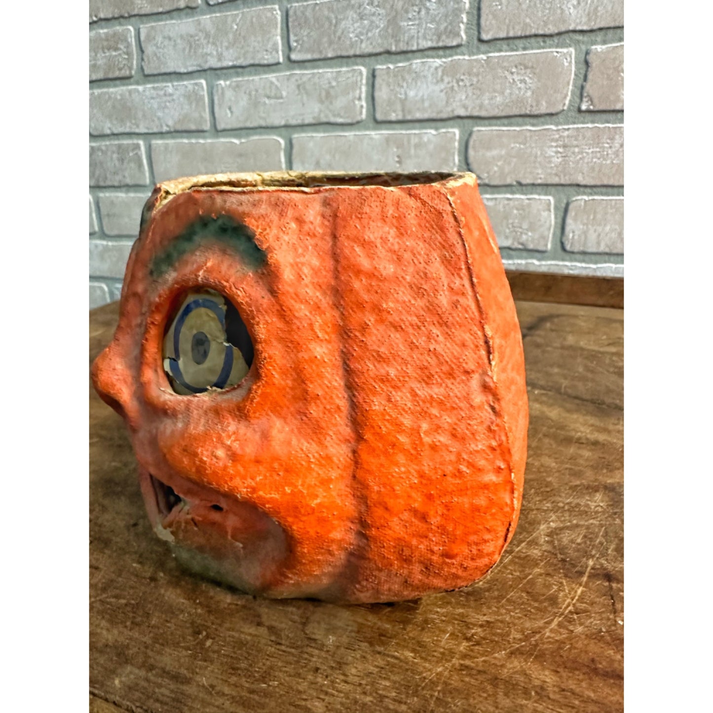 Vintage Halloween Paper Mache Pulp Jack O Lantern JOL w/ Insert 5.5"