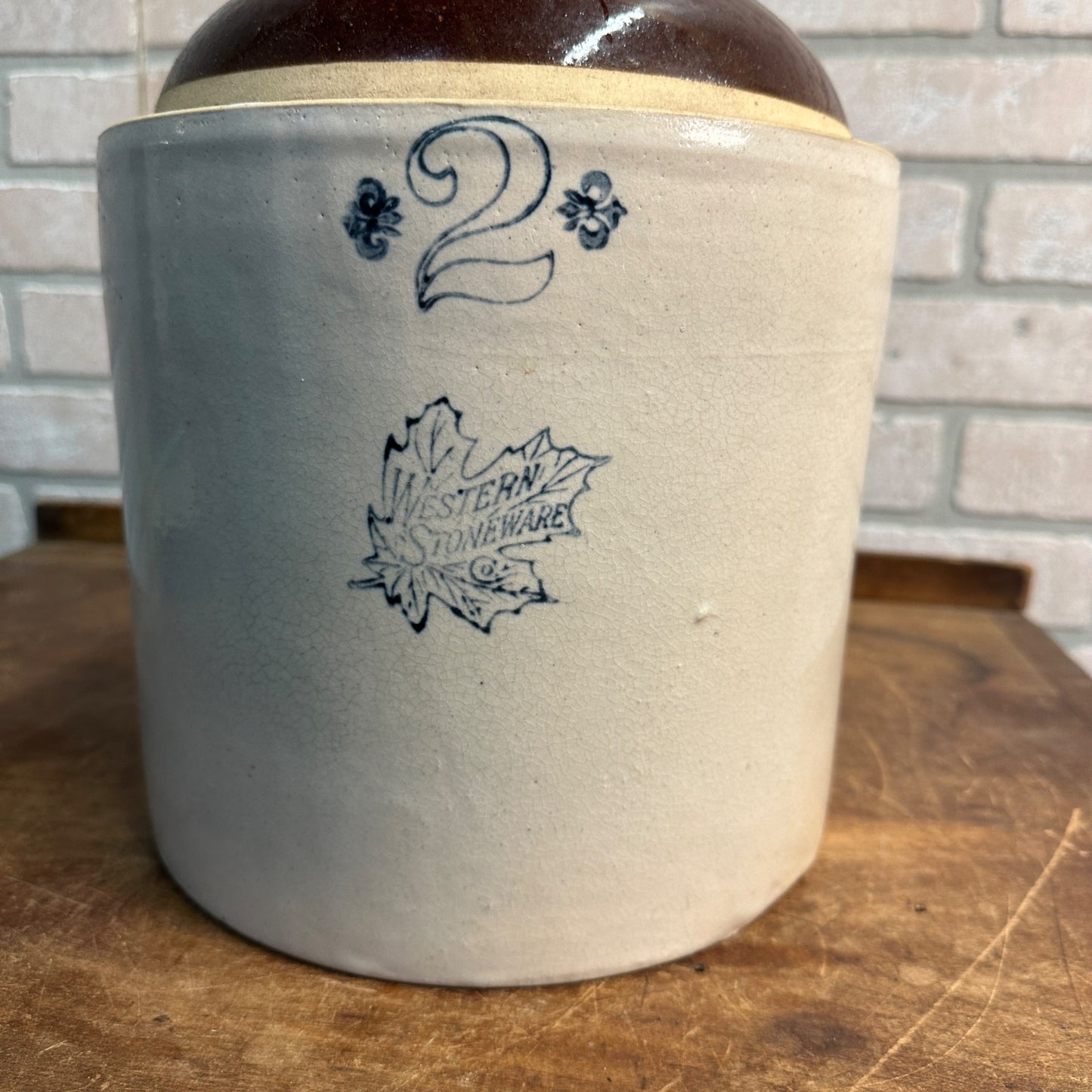 Antique Scarce Western Stoneware Maple Leaf Pottery Stoneware 2 Gallon Jug #2