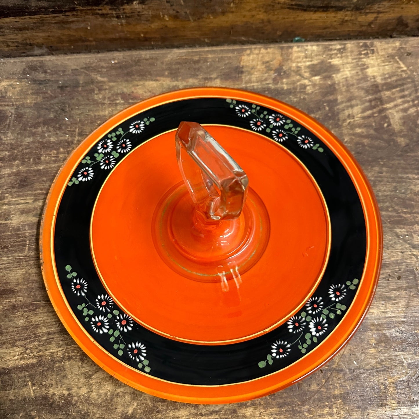 VTG CZECH LANCASTER HANDPAINTED ORANGE BLACK PAINTED FLOWER PLATTER