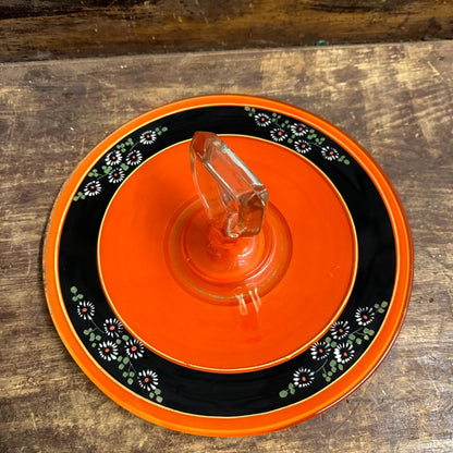 VTG CZECH LANCASTER HANDPAINTED ORANGE BLACK PAINTED FLOWER PLATTER