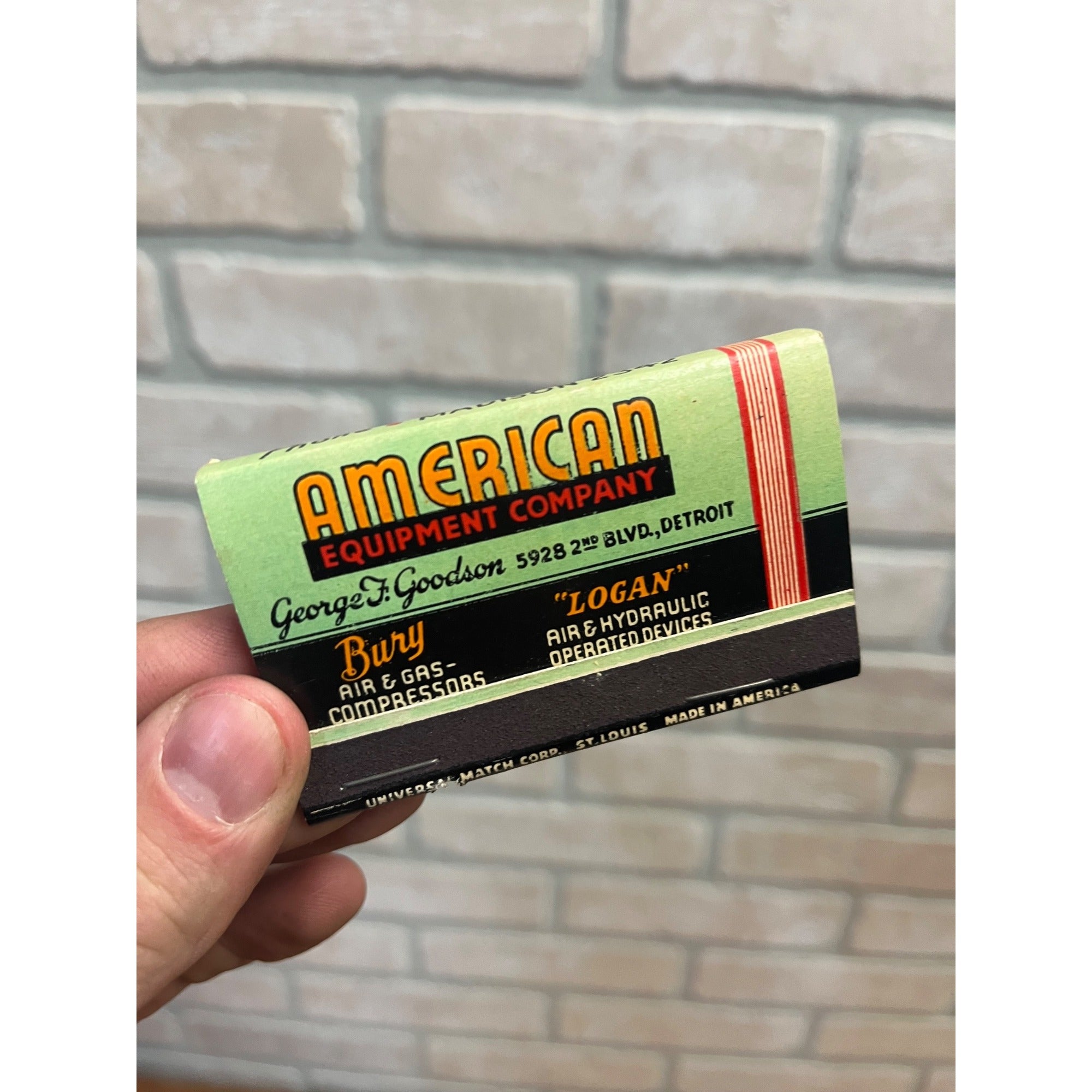 Vintage 1930s American Equipment Co. FULL Matchbook Advertising Detroit MI