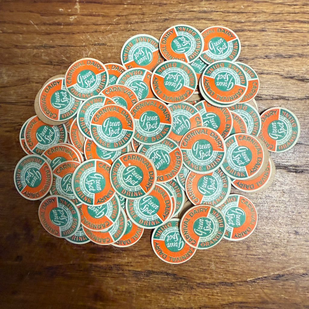 Milk Bottle Cap - Carnival Dairy Farm - Algoma, (Wisconsin) Wis WI - Green Spot Orange