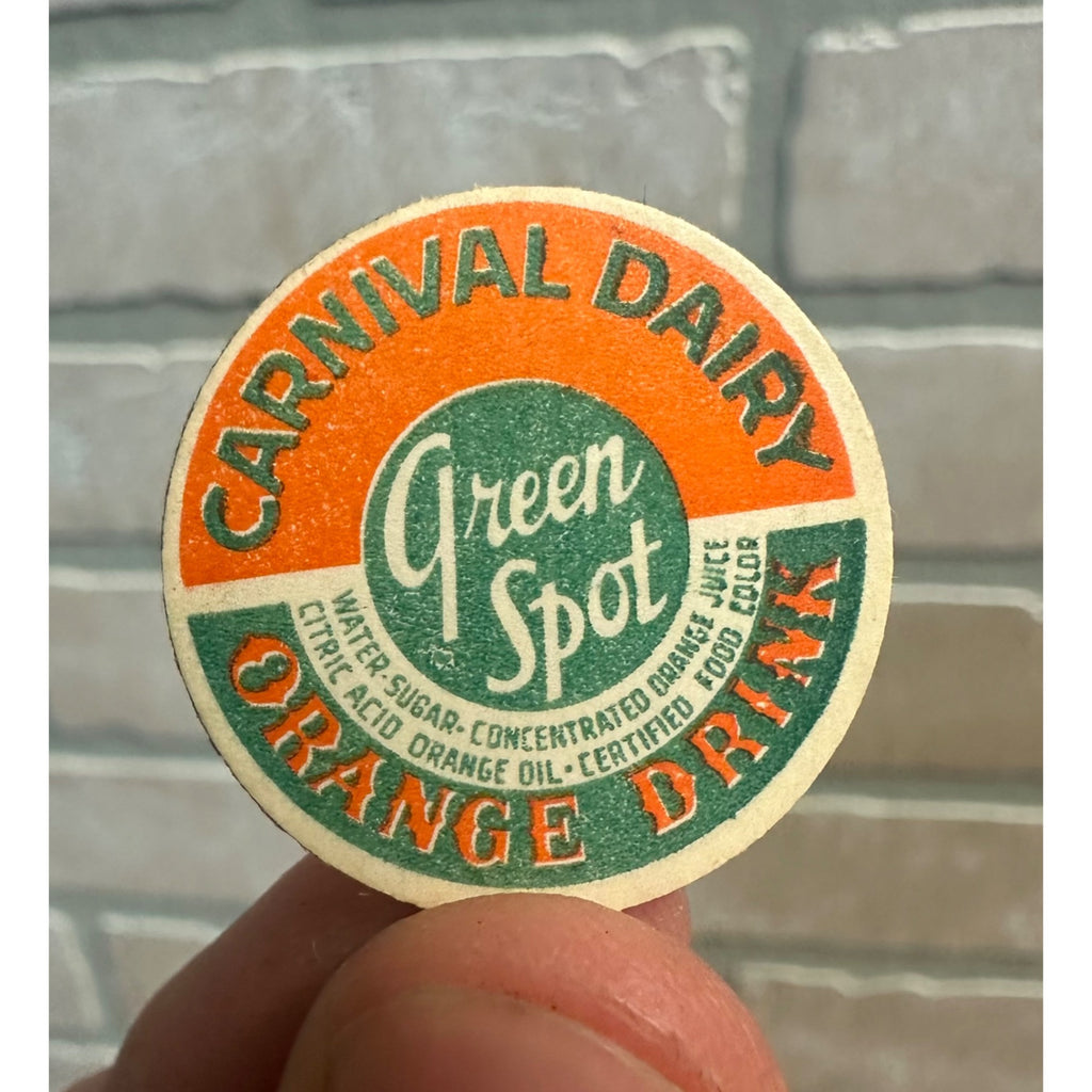 Milk Bottle Cap - Carnival Dairy Farm - Algoma, (Wisconsin) Wis WI - Green Spot Orange