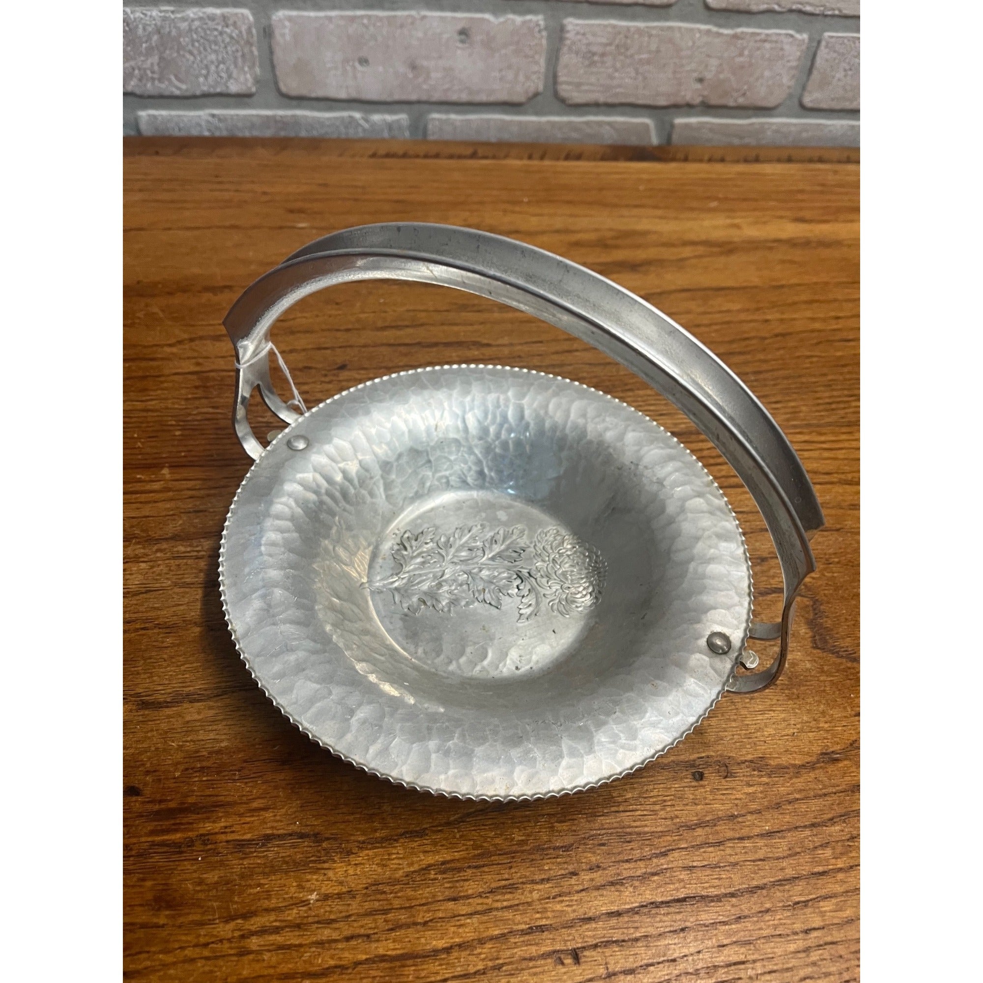 Vintage Mid Century Aluminum Dresser Decorative Tray Basket w/ Flowers Wedding Decor