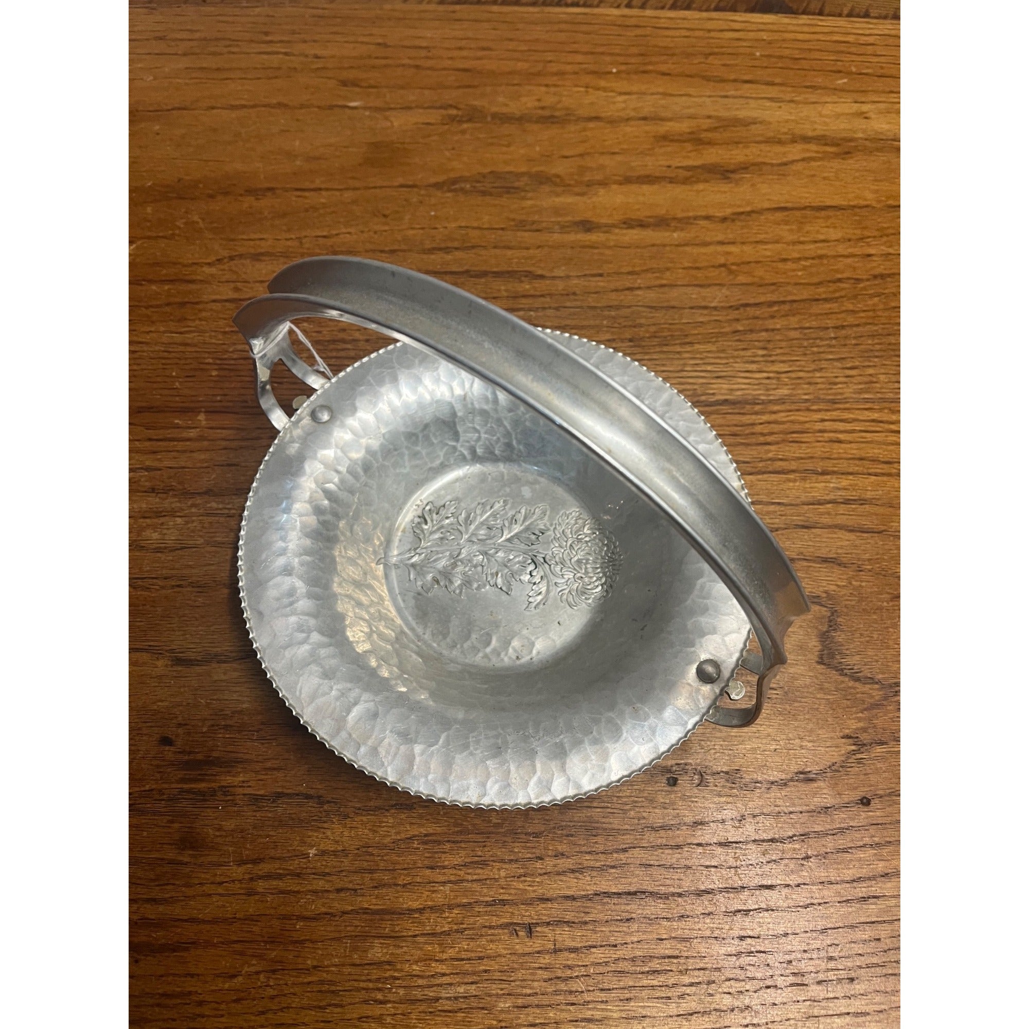 Vintage Mid Century Aluminum Dresser Decorative Tray Basket w/ Flowers Wedding Decor