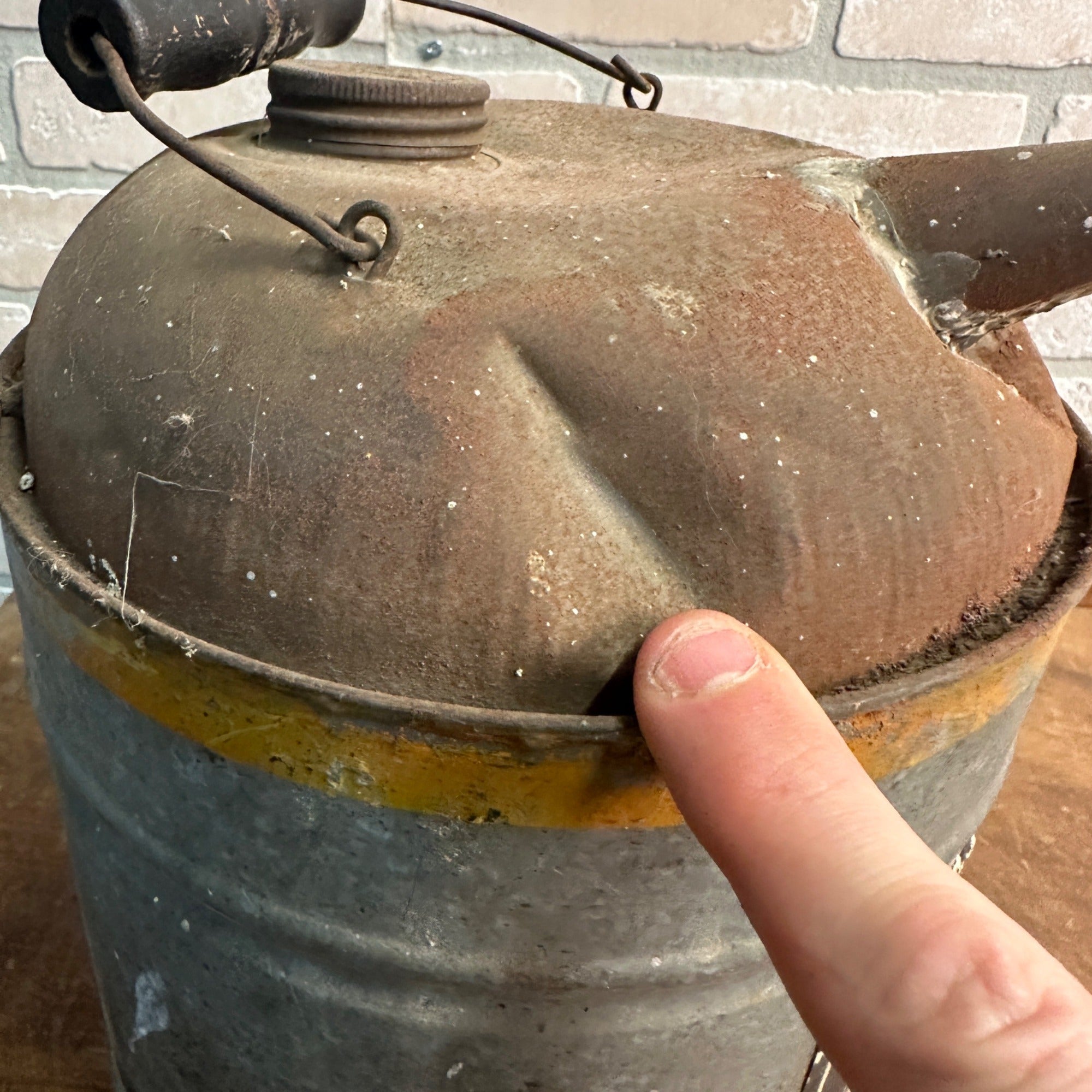 Vintage 1900s HSB & Co. Cruso Chicken Hen Galvanized Oil Can Farm Advertising