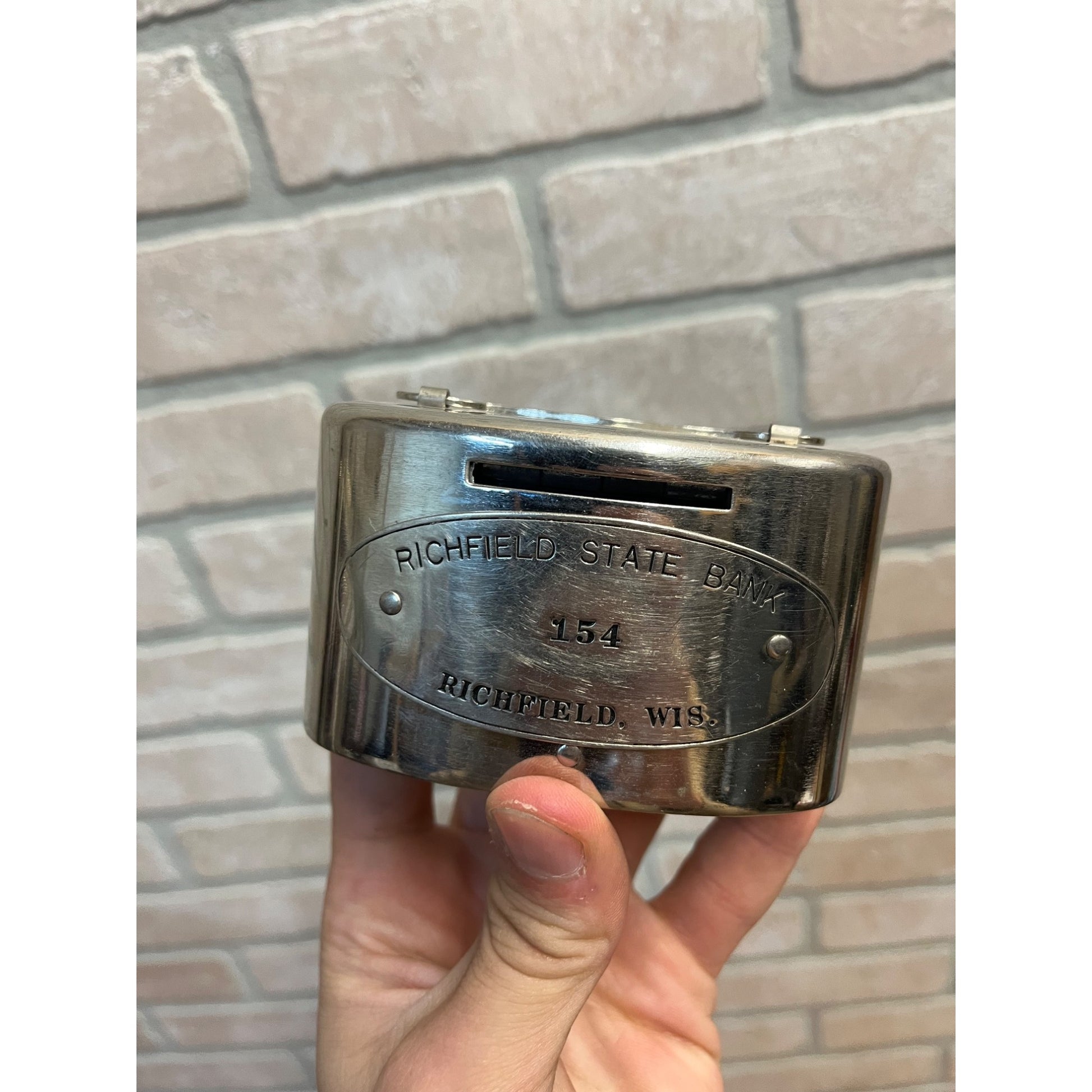 Vintage Richfield State Bank #154 Metal Coin Bank Wis WI Wisconsin - NO KEY