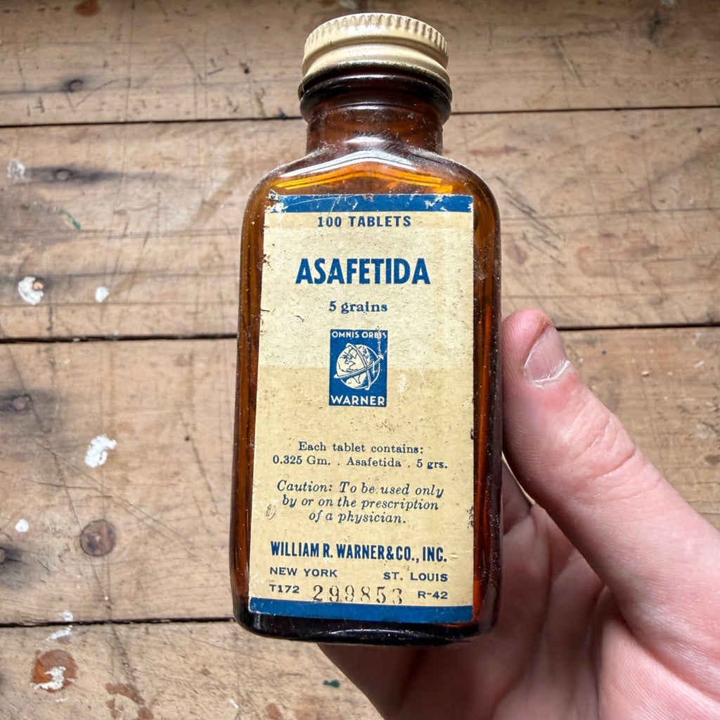Vintage Warner Asafetida Tablets Drug Store Pharmacy Medicine Bottle FULL