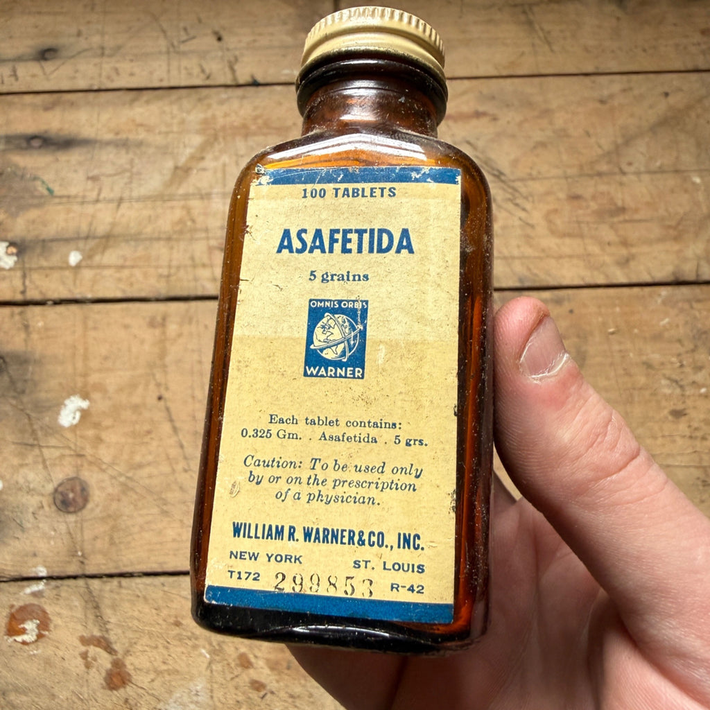 Vintage Warner Asafetida Tablets Drug Store Pharmacy Medicine Bottle FULL