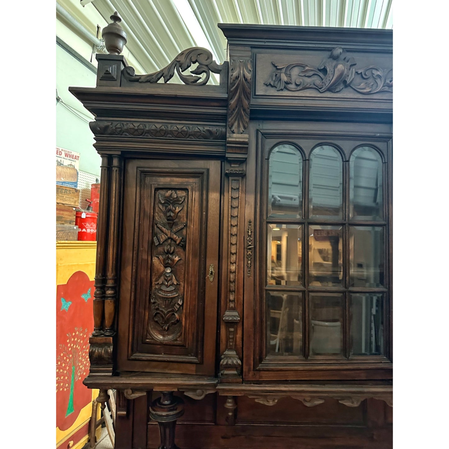 Antique 1900s French Carved Walnut Rococo Style Hutch Sideboard Server Cabinet