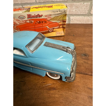 RARE 1950'S MINISTER DELUXE FRICTION LITHO TIN PONTIAC CAR WITH BOX