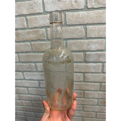 Vintage 1930s Wright's Family Liquors Milwaukee Wis Whiskey Glass Bottle Embosse