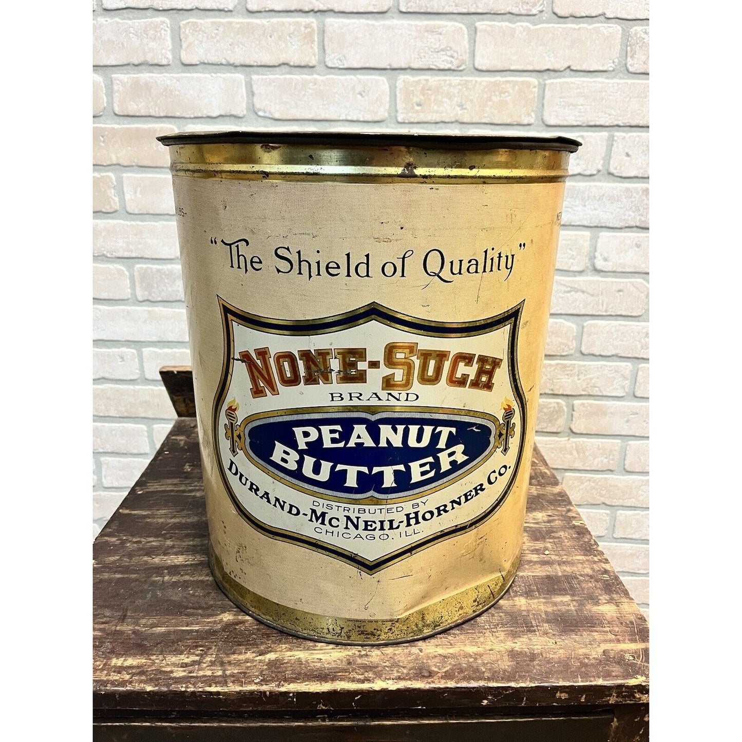 Vintage 1920s None-Such Large 55lb Peanut Butter Advertising Tin Can Chicago