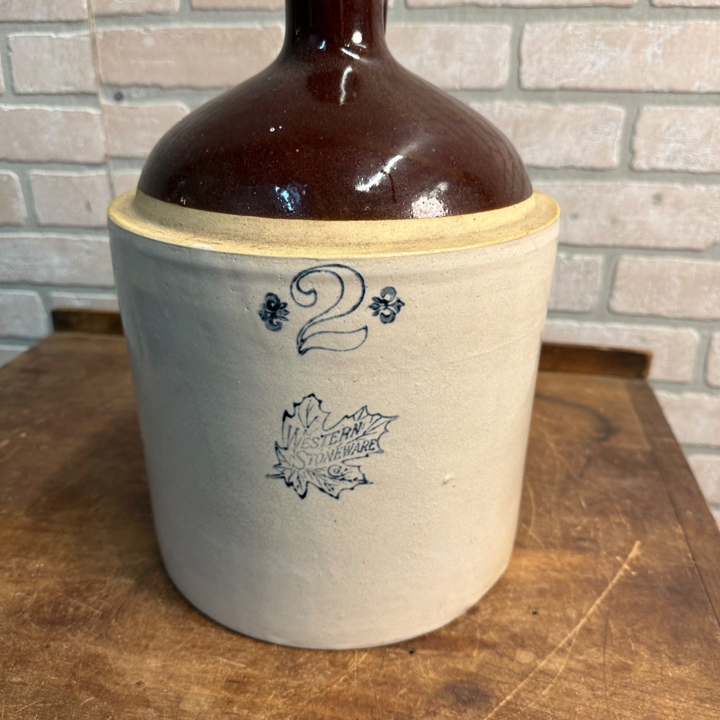Antique Scarce Western Stoneware Maple Leaf Pottery Stoneware 2 Gallon Jug #2