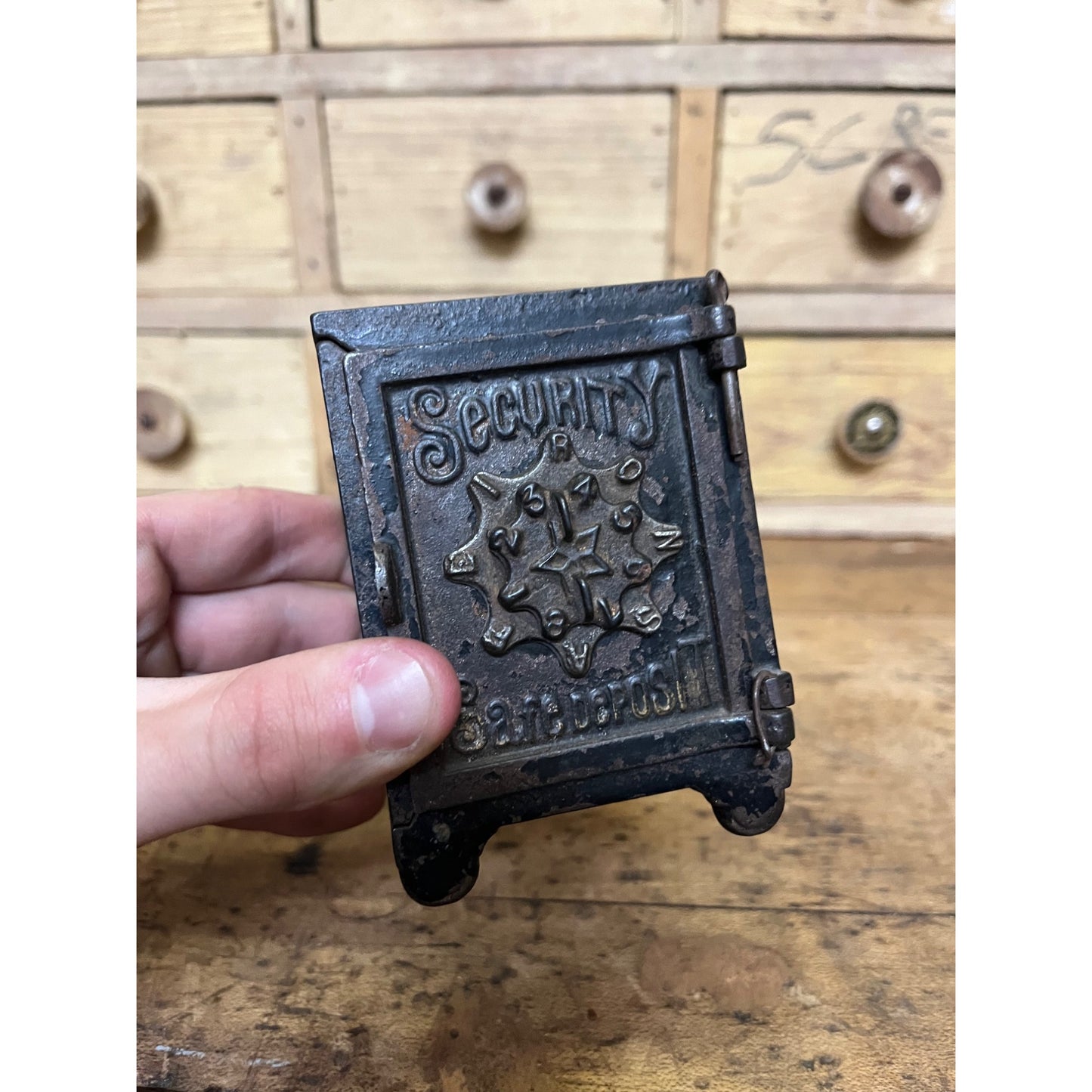 Antique Security Safe Deposit Cast Iron Combination Still Bank - Ornate