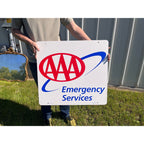 Vintage AAA Emergency Service Tin Sign Metal Advertising Oil Garage Double Sided