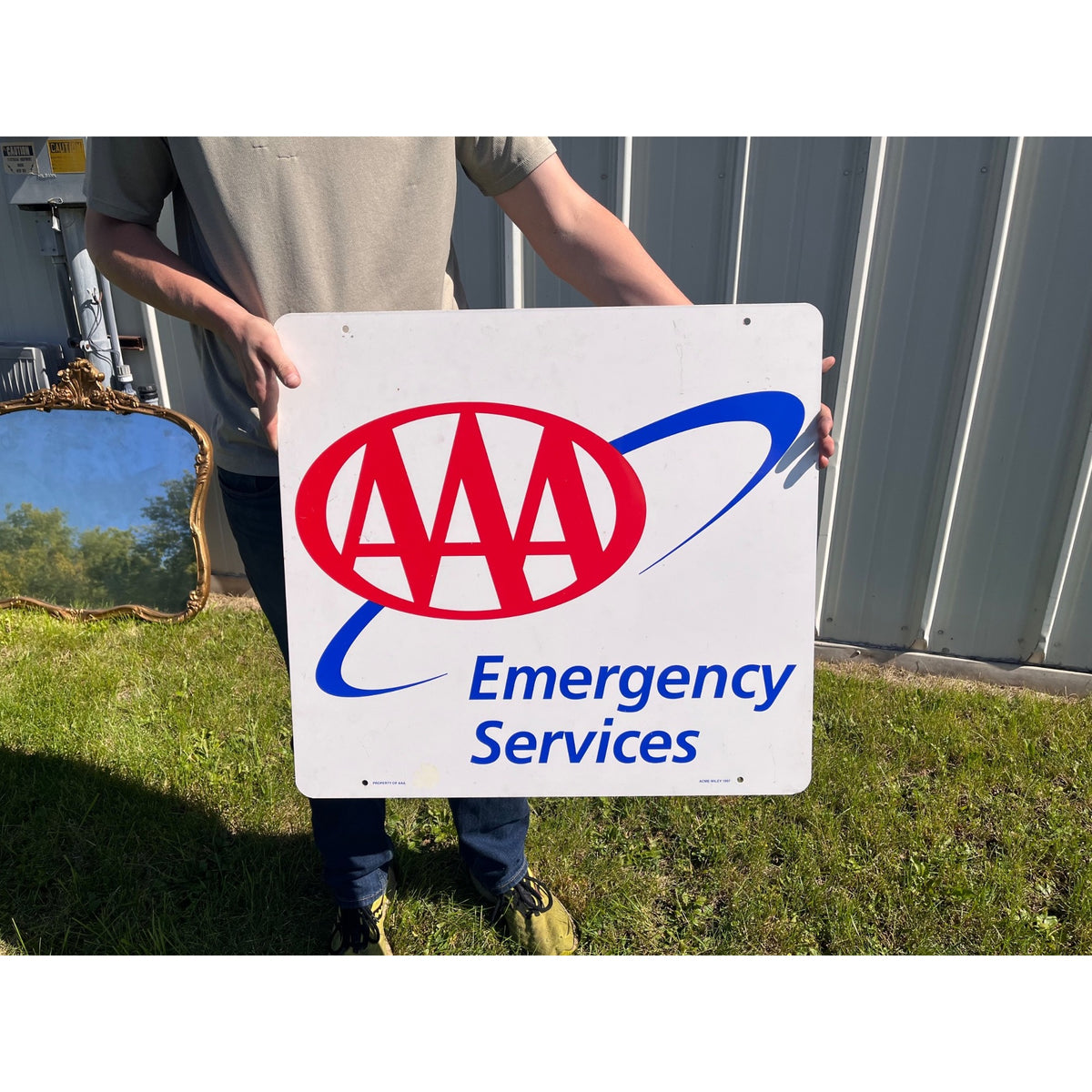 Vintage AAA Emergency Service Tin Sign Metal Advertising Oil Garage Double Sided