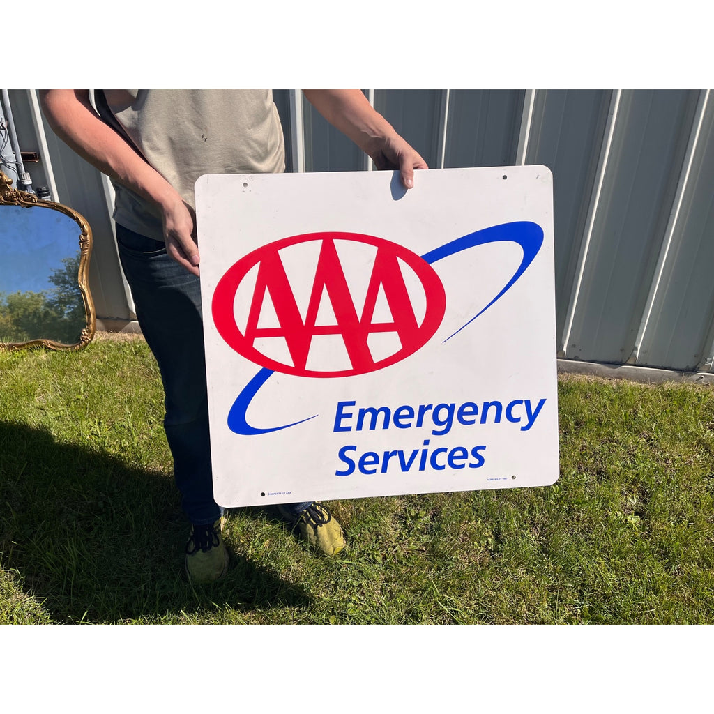 Vintage AAA Emergency Service Tin Sign Metal Advertising Oil Garage Double Sided