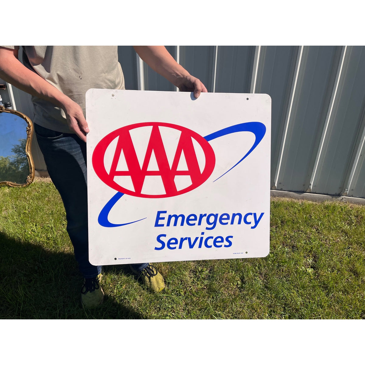 Vintage AAA Emergency Service Tin Sign Metal Advertising Oil Garage Double Sided