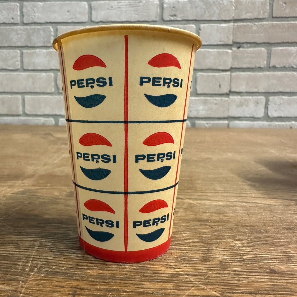 Vintage  Pepsi Grid Design 1960s 7oz Soda Promo Wax Paper Cup Pepsi Cola