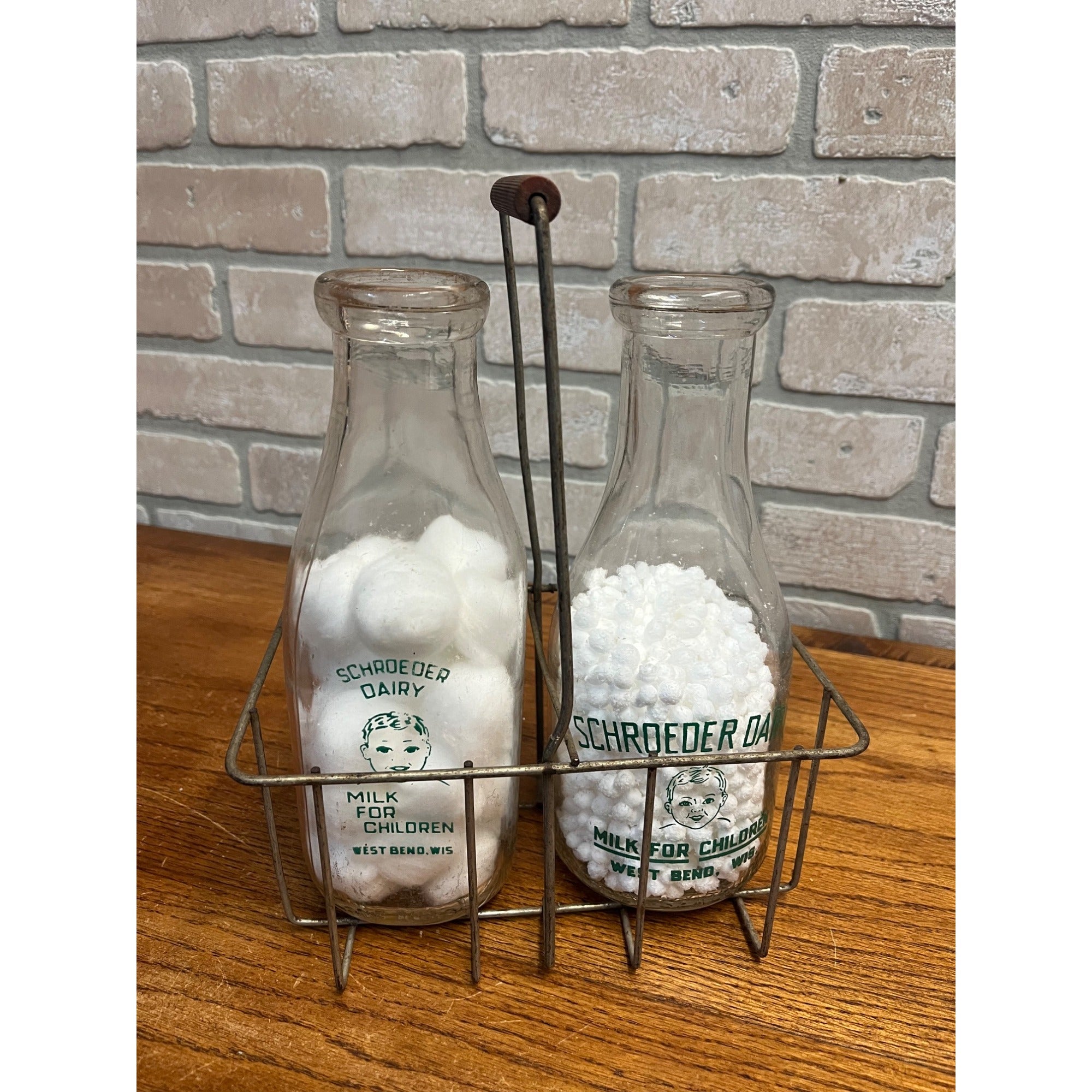 Vintage 1940s Wire Handled Milk Bottle Carrier for 2 Quart Bottles Farm Dairy