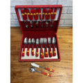 Vintage Cherry Butterscotch Chevron Bakelite Flatware Set 44pc Catalin Art Deco