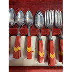 Vintage Cherry Butterscotch Chevron Bakelite Flatware Set 44pc Catalin Art Deco
