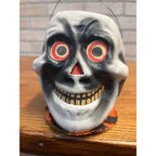 Antique 1920s Halloween Paper Mache Skull Skeleton Lantern German Original!