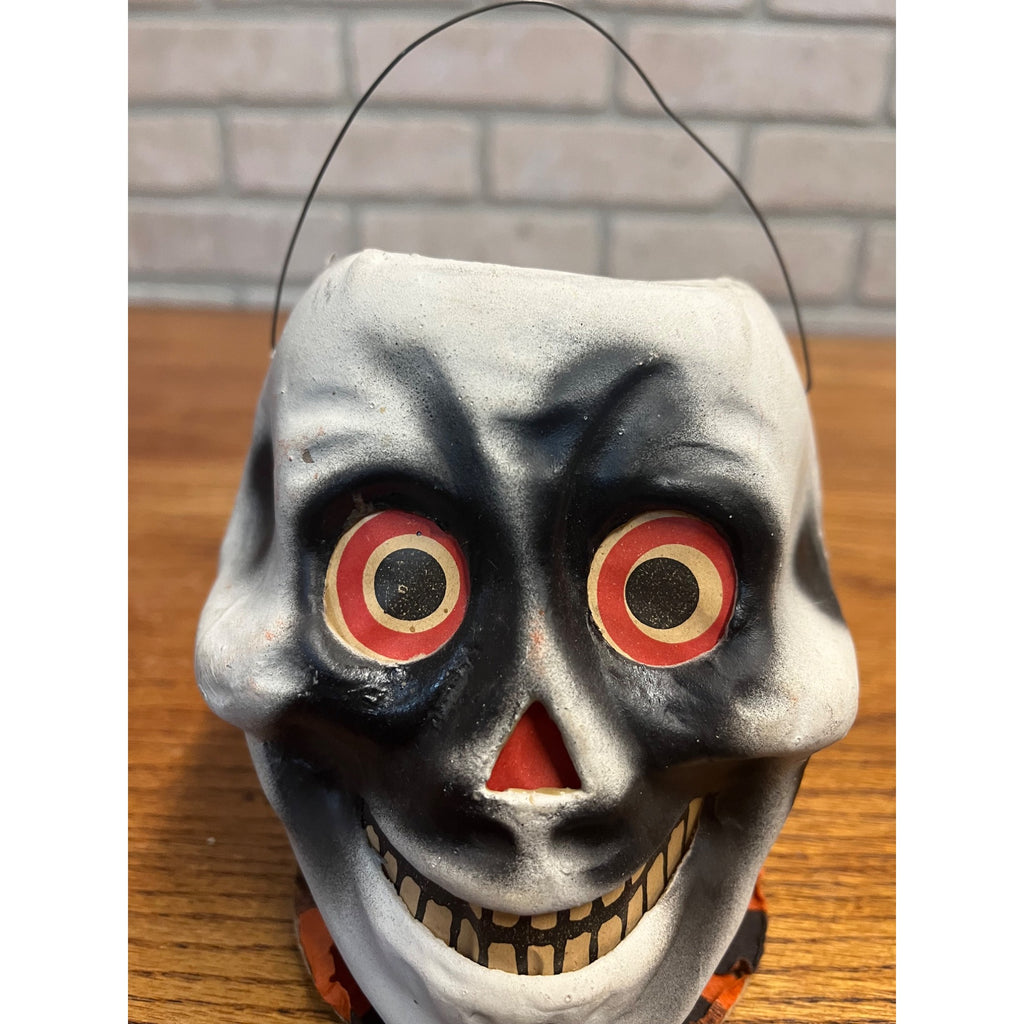 Antique 1920s Halloween Paper Mache Skull Skeleton Lantern German Original!