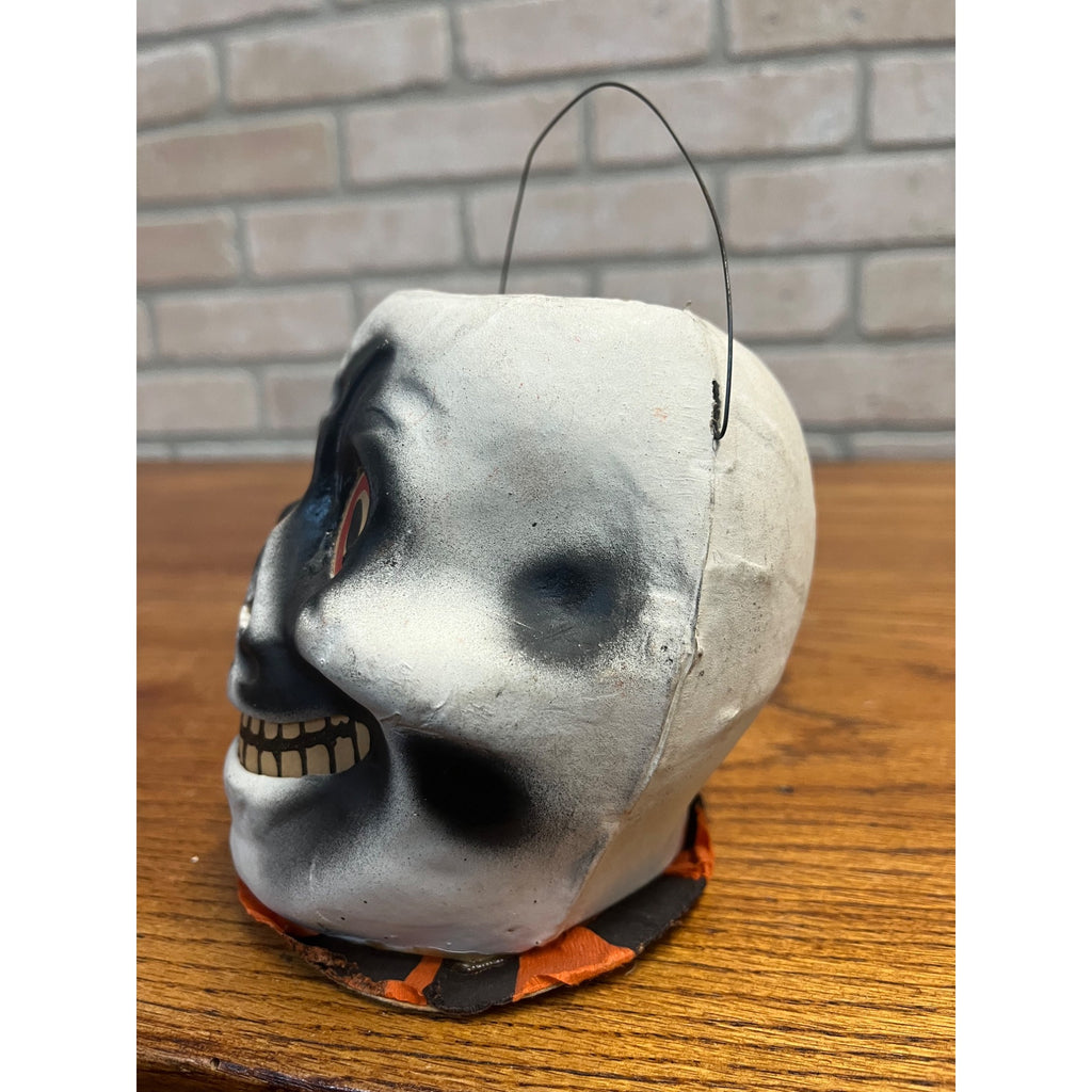 Antique 1920s Halloween Paper Mache Skull Skeleton Lantern German Original!
