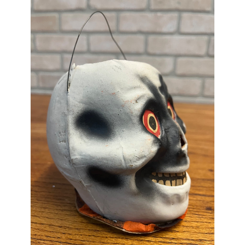 Antique 1920s Halloween Paper Mache Skull Skeleton Lantern German Original!