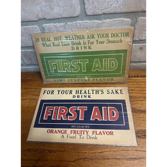 Original Vintage 1930s Drink First Aid Soda Juice Store Advertising Signs (2)