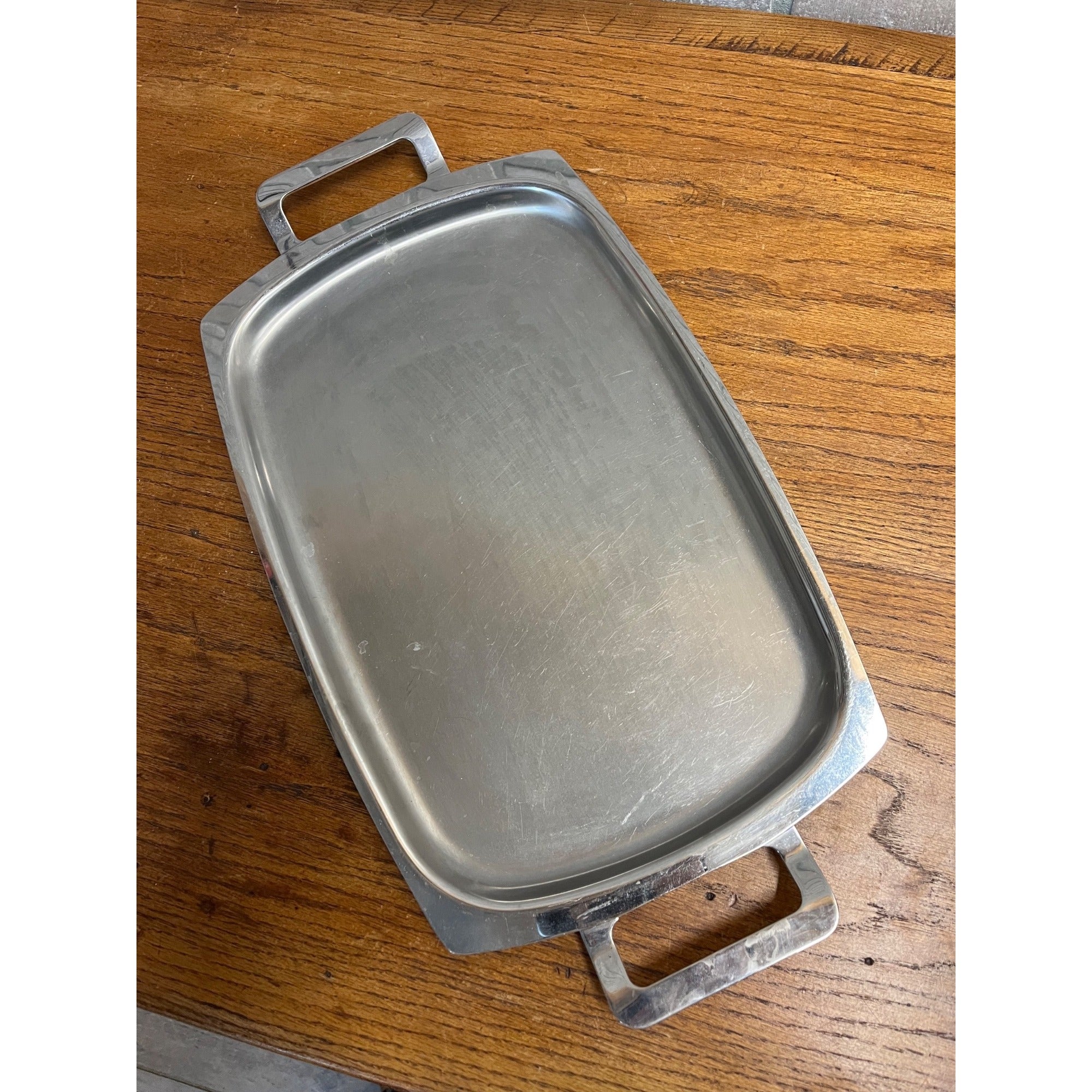 Vintage 1960s MCM Stainless Steel Serving Tray Old Hall w/ Handles 15" x 10"