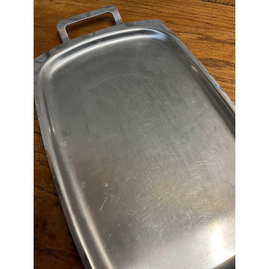 Vintage 1960s MCM Stainless Steel Serving Tray Old Hall w/ Handles 15" x 10"