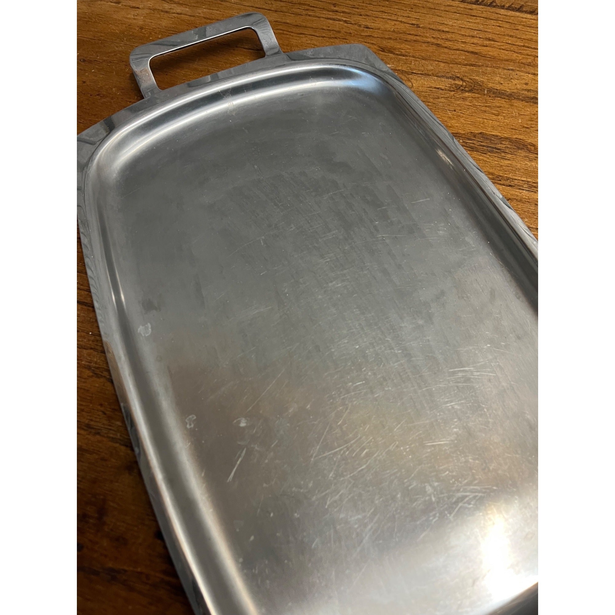 Vintage 1960s MCM Stainless Steel Serving Tray Old Hall w/ Handles 15" x 10"
