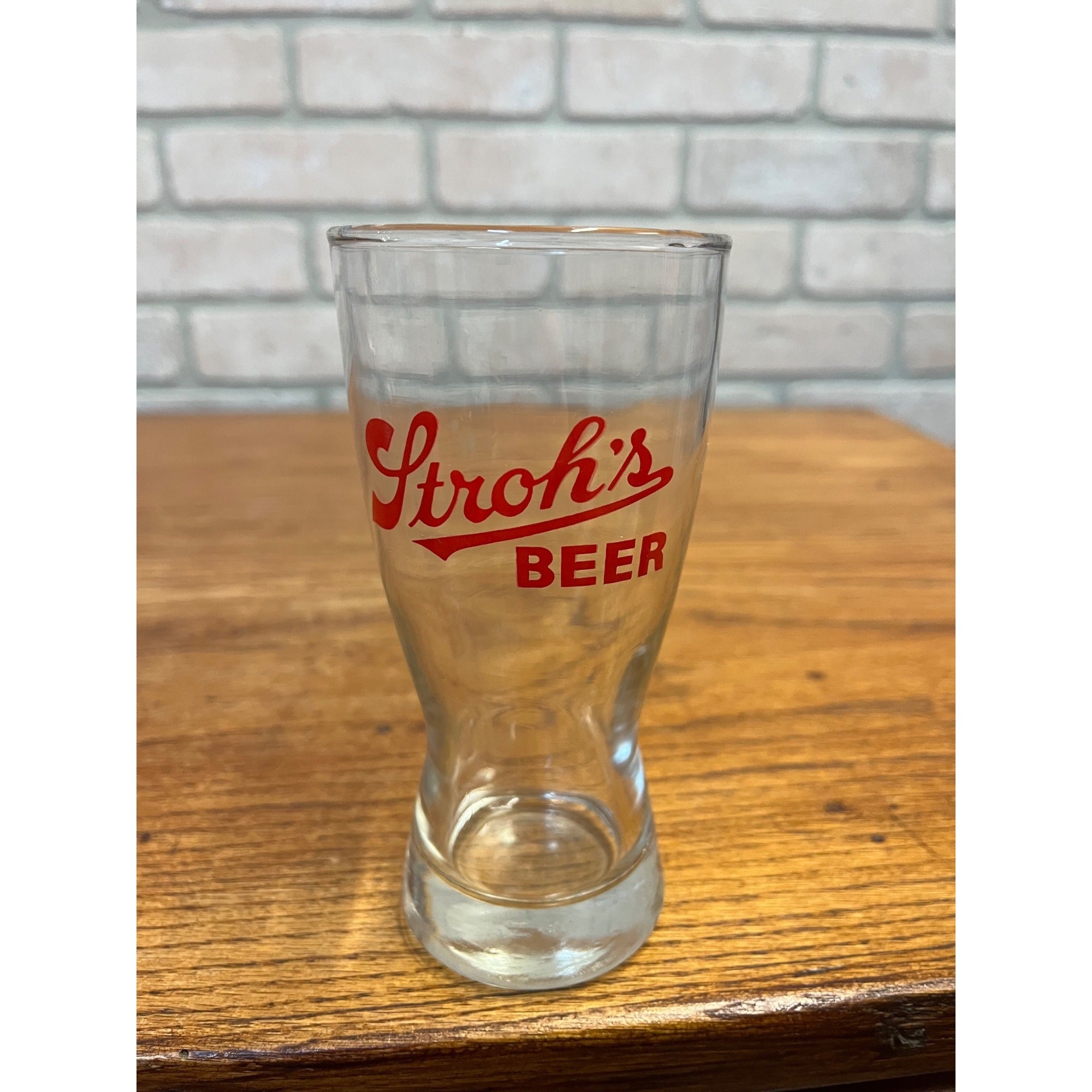 Vintage Stroh's Beer Advertising Barware Glass Pilsner Red Logo