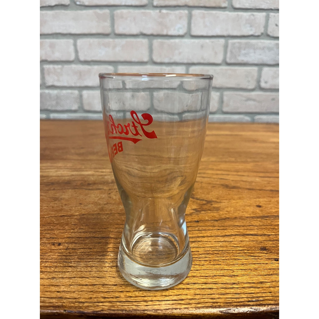 Vintage Stroh's Beer Advertising Barware Glass Pilsner Red Logo