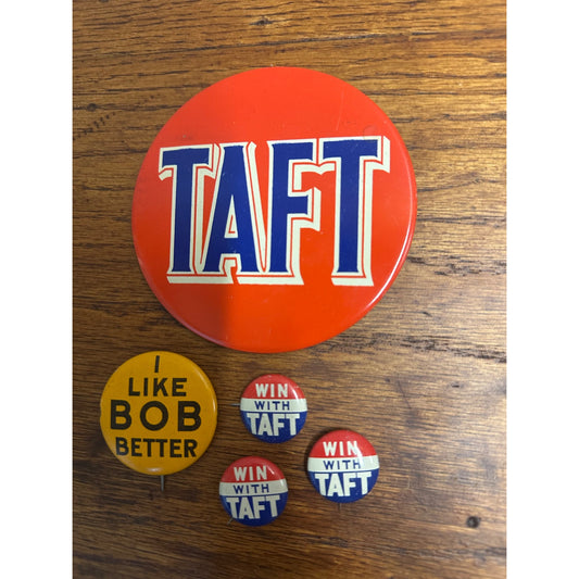 Vintage 1952 Robert Bob Taft Campaign Buttons Pins Pinbacks Lot (5) Jumbo 4"