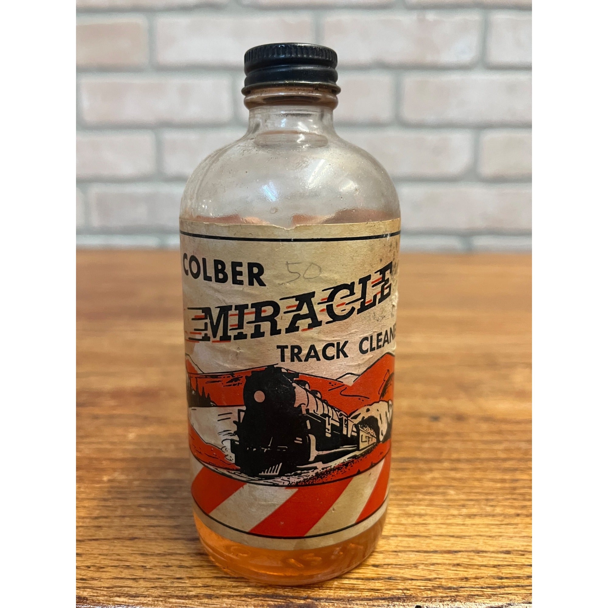 Vintage Colber Miracle Track Cleaner Bottle HO Toy Train Railroad Advertising Graphics!