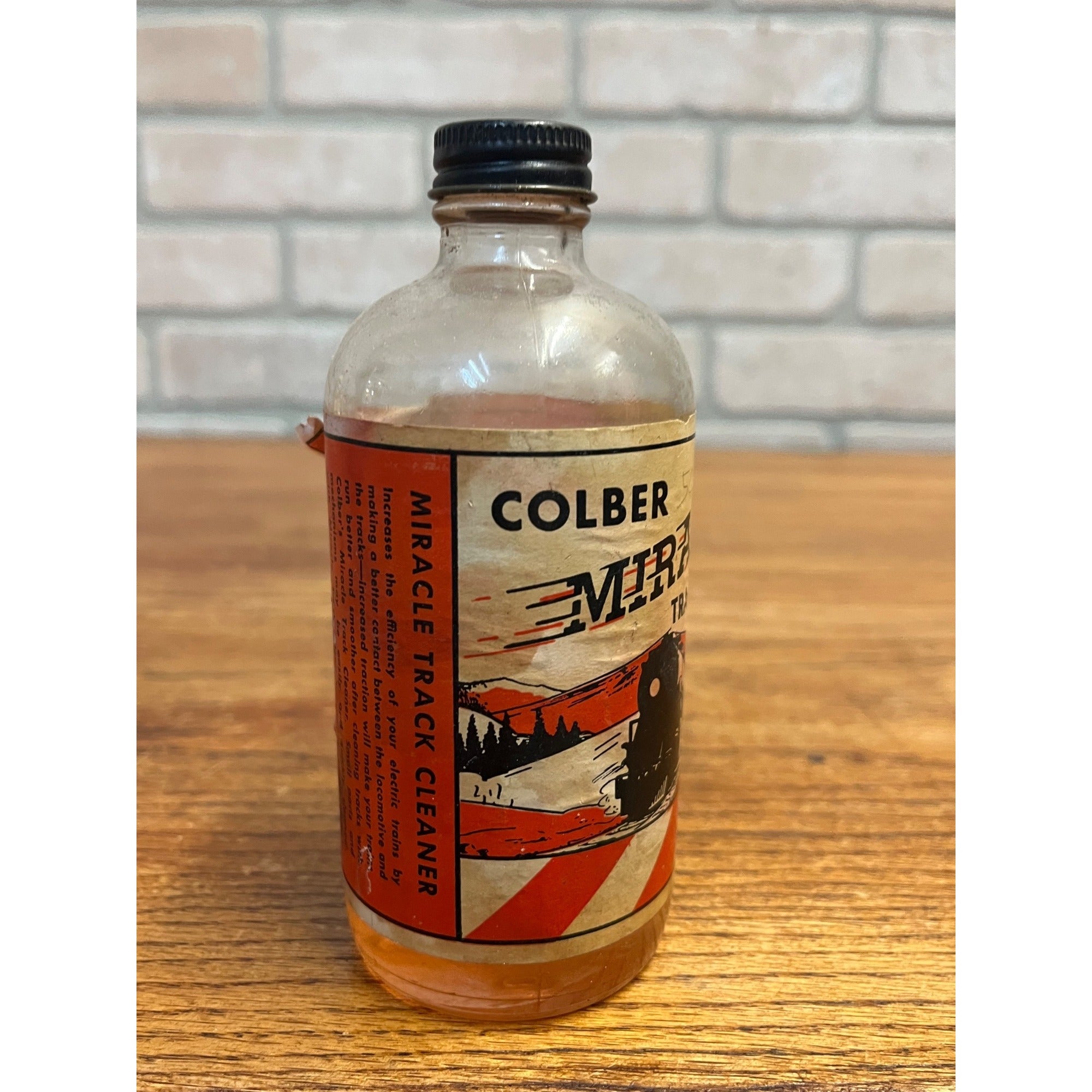 Vintage Colber Miracle Track Cleaner Bottle HO Toy Train Railroad Advertising Graphics!