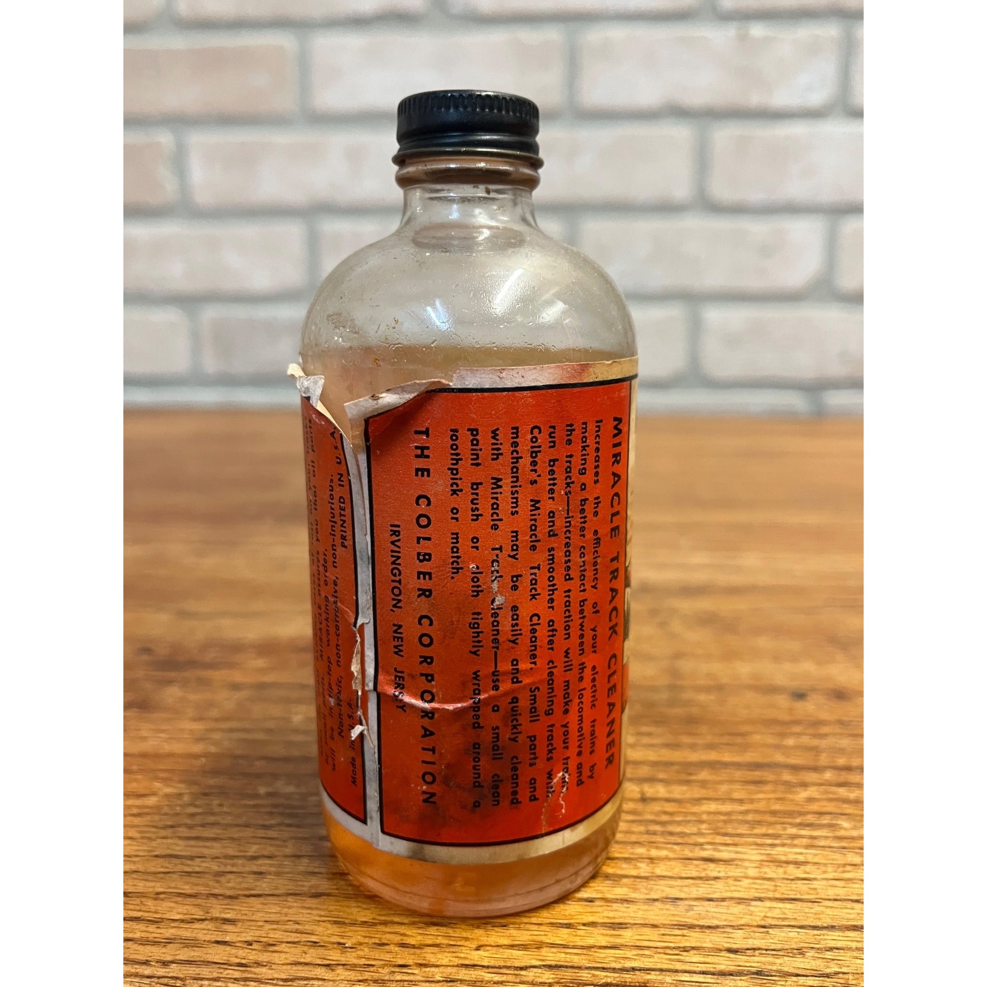 Vintage Colber Miracle Track Cleaner Bottle HO Toy Train Railroad Advertising Graphics!