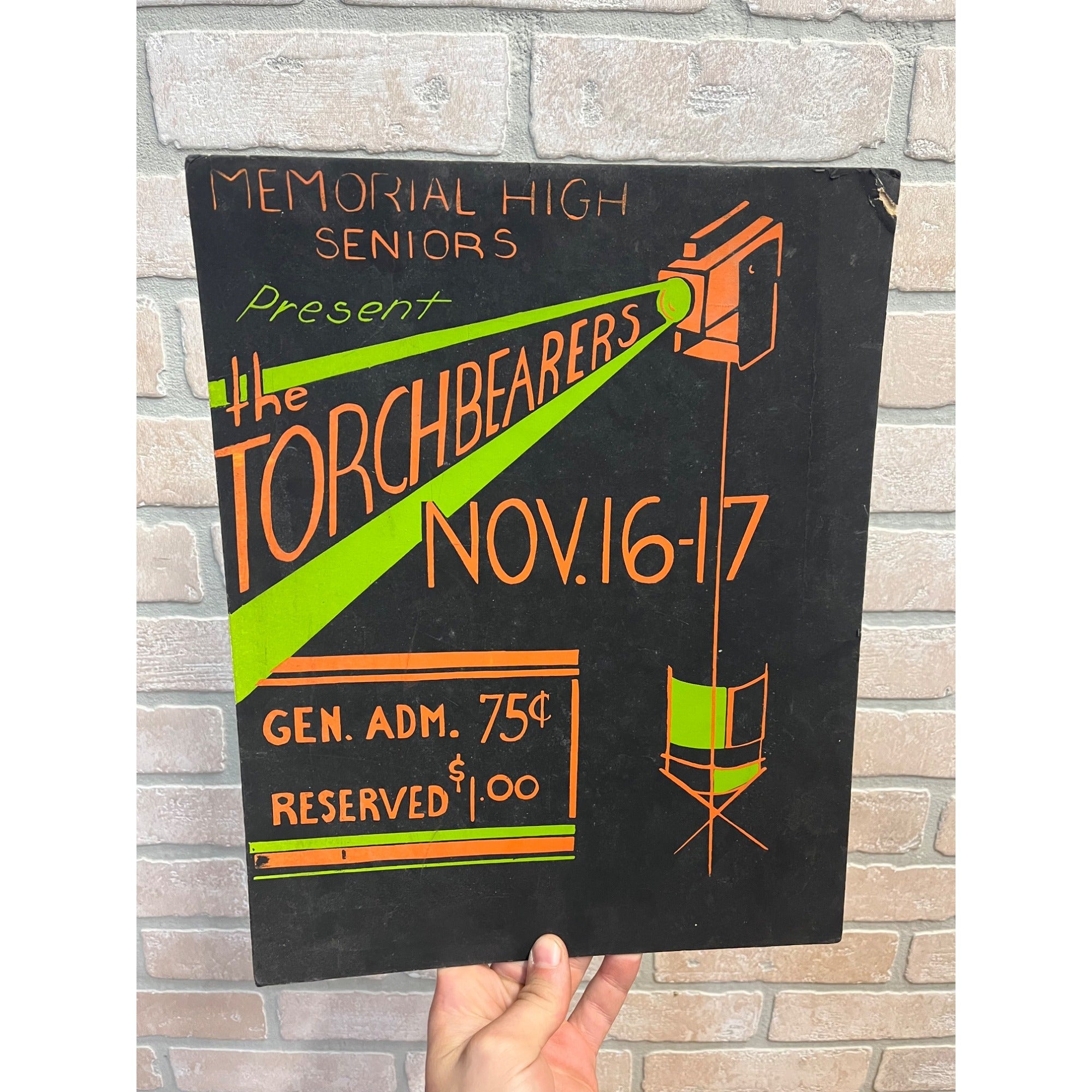 Vintage 1940s "The Torchbearers" High School Play Theatre Poster Sign Art Deco