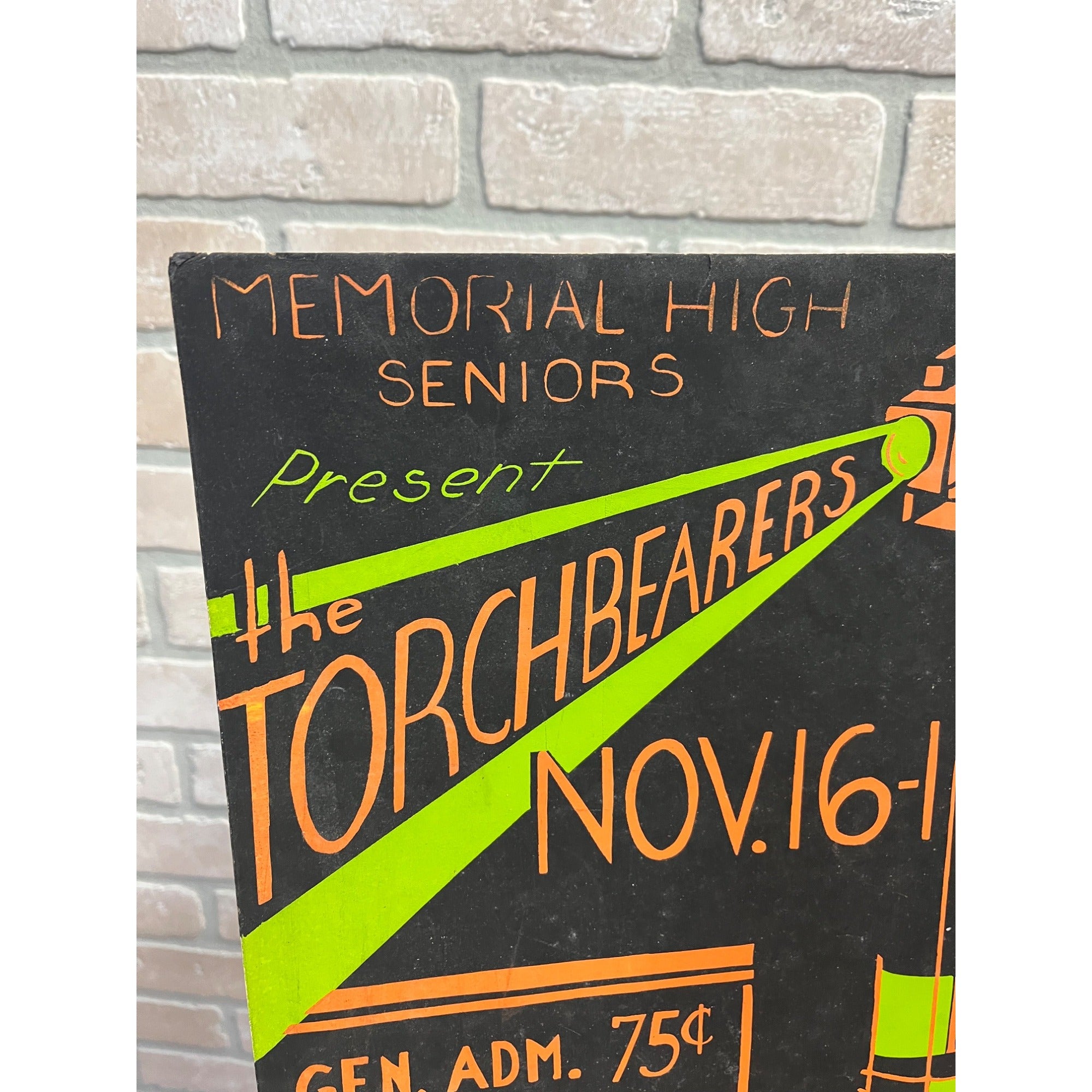 Vintage 1940s "The Torchbearers" High School Play Theatre Poster Sign Art Deco