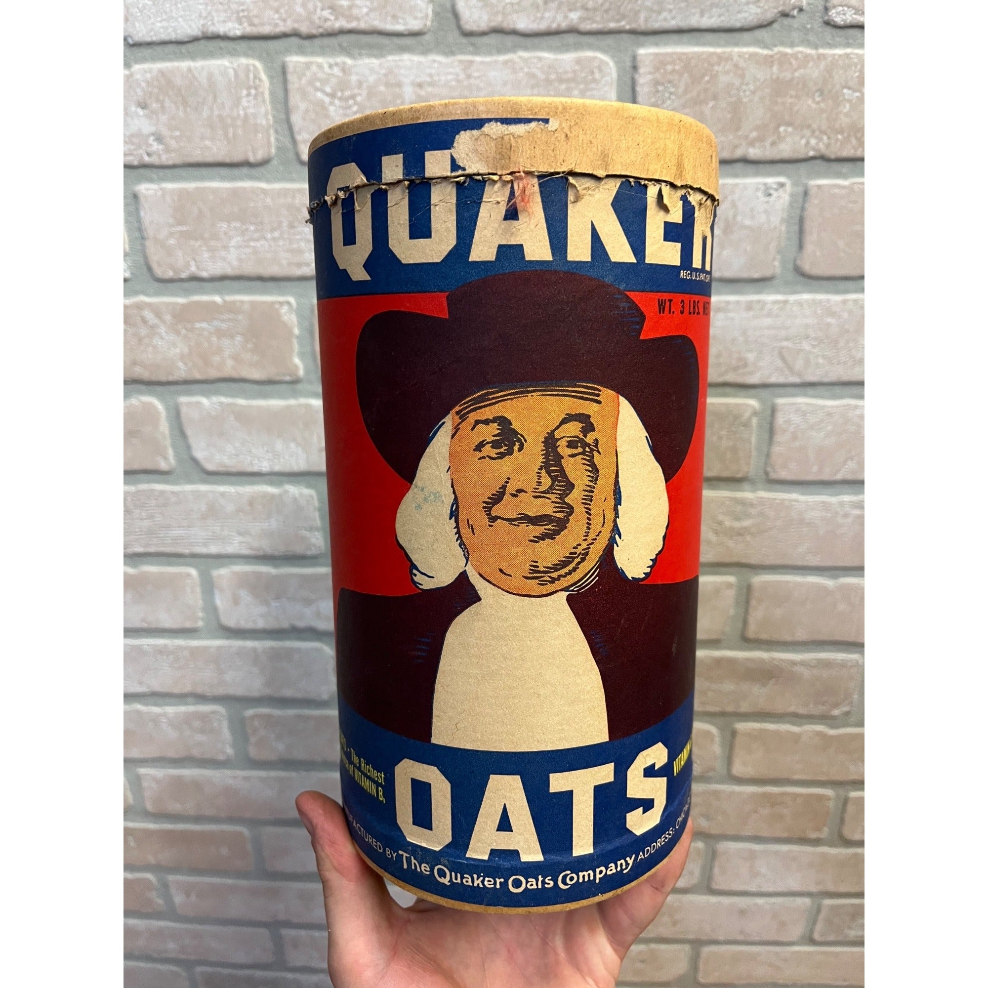 Vintage 1950s Quaker Oats Cardboard Container  Can Kitchen Decor 9.5"