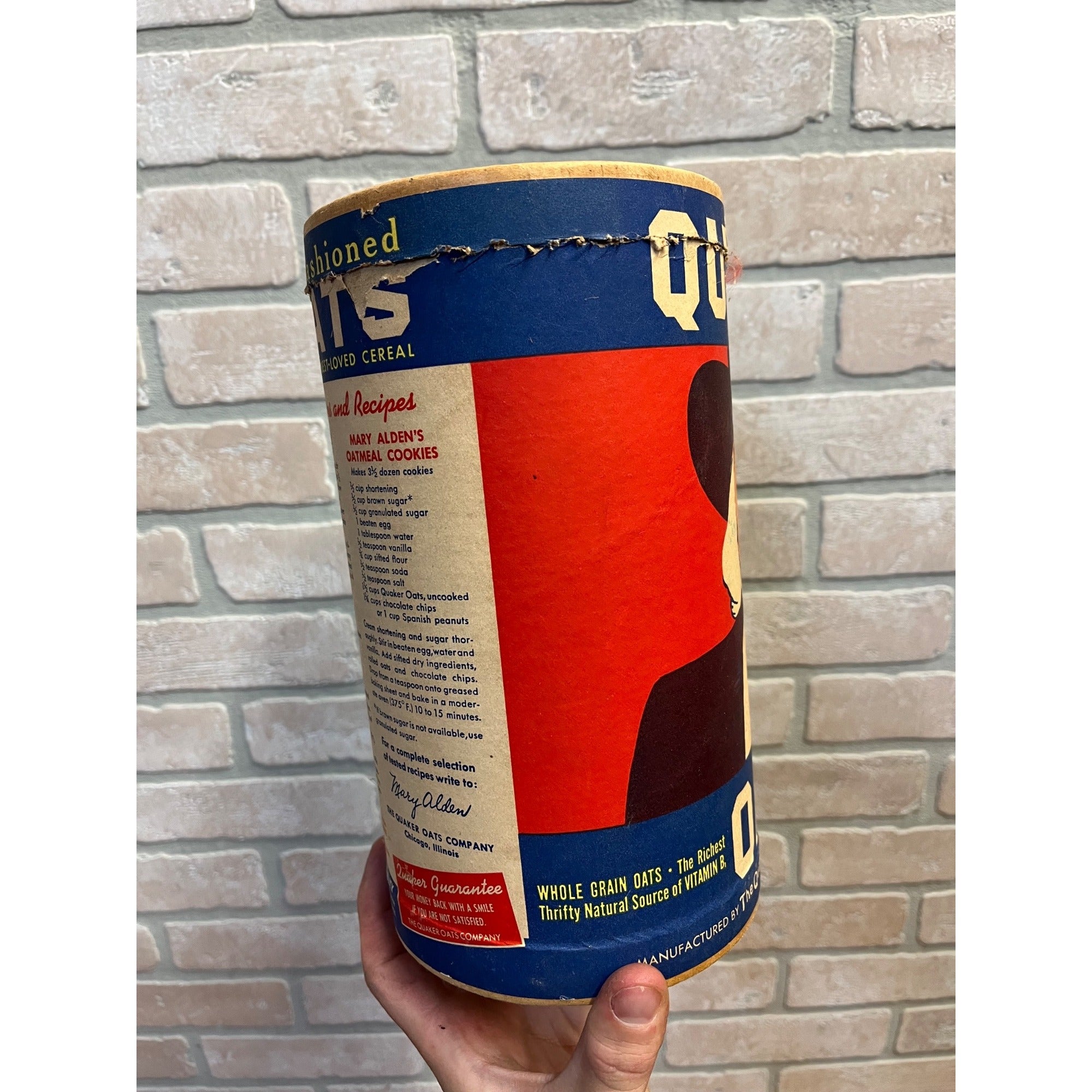 Vintage 1950s Quaker Oats Cardboard Container  Can Kitchen Decor 9.5"
