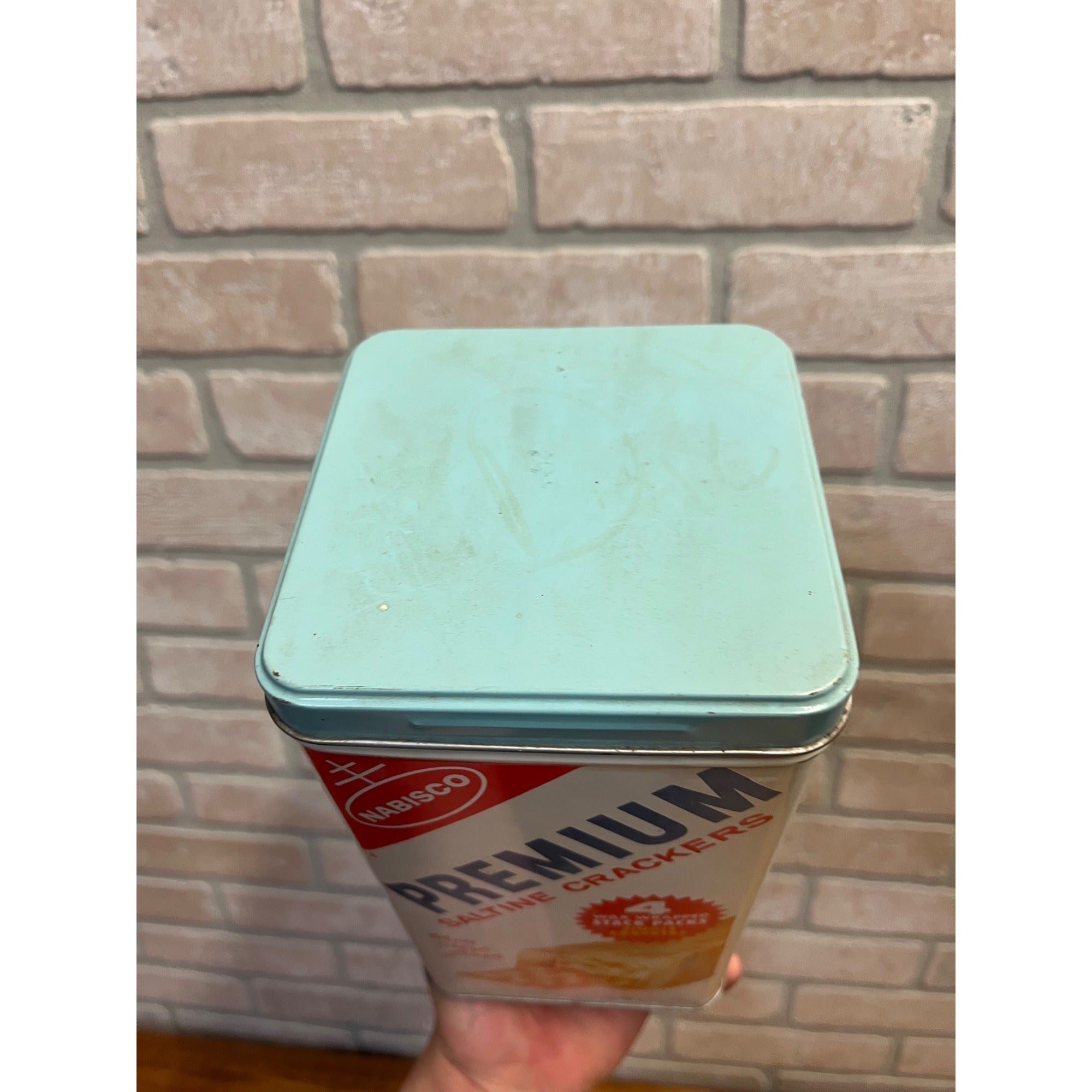 Vintage Nabisco Premium Saltine Crackers Tin Canister Kitchen Advertising Large