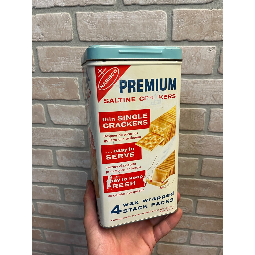 Vintage Nabisco Premium Saltine Crackers Tin Canister Kitchen Advertising Large