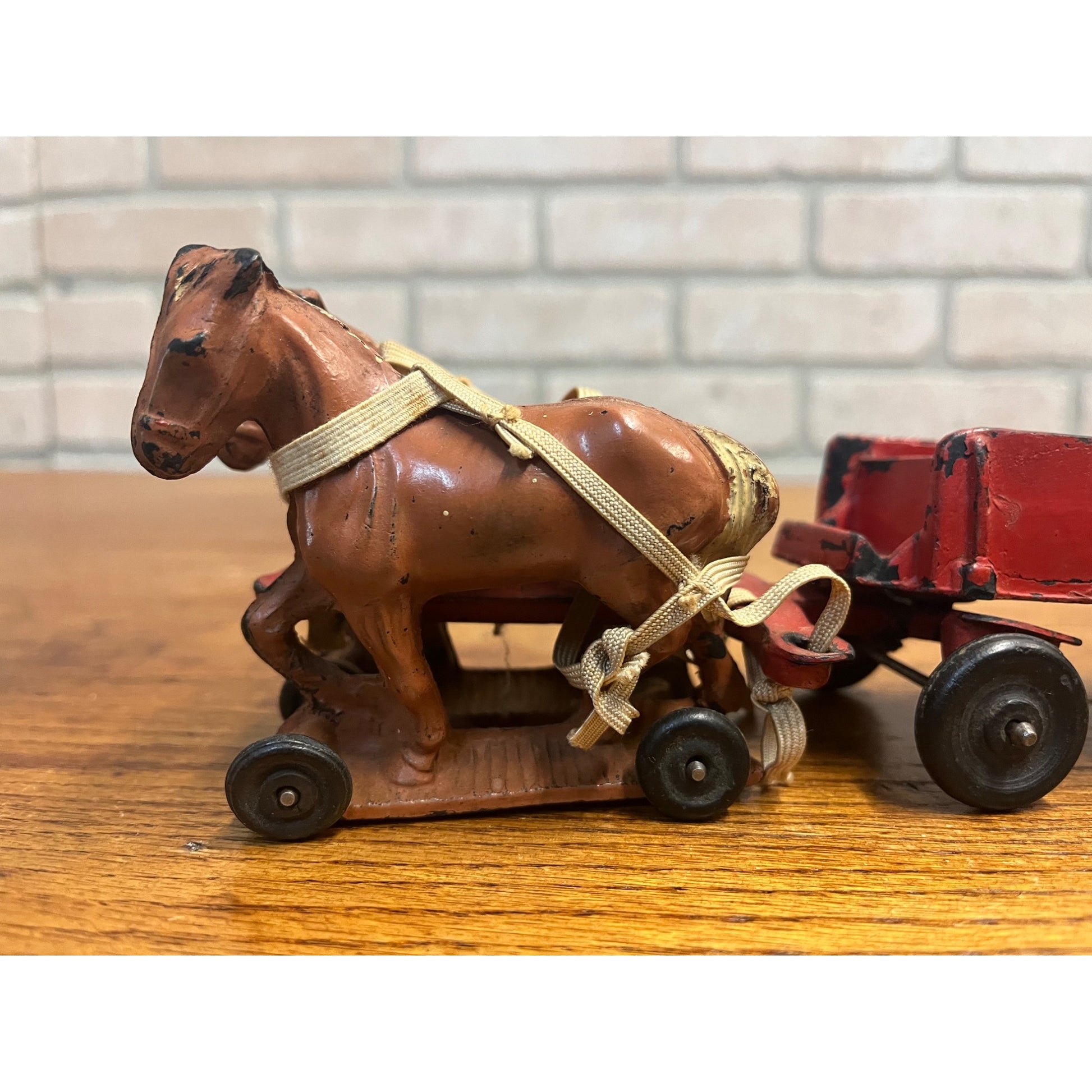 Vintage 1930s Arcor Auburn Rubber Toys Hard Rubber Farm Wagon & Horses Team