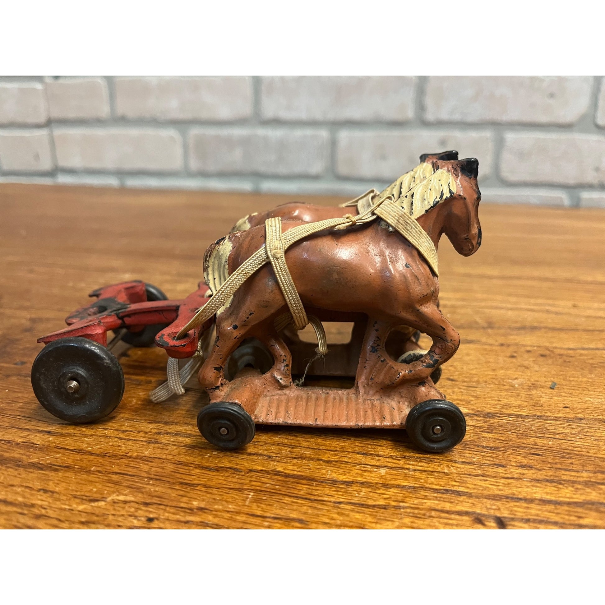 Vintage 1930s Arcor Auburn Rubber Toys Hard Rubber Farm Wagon & Horses Team