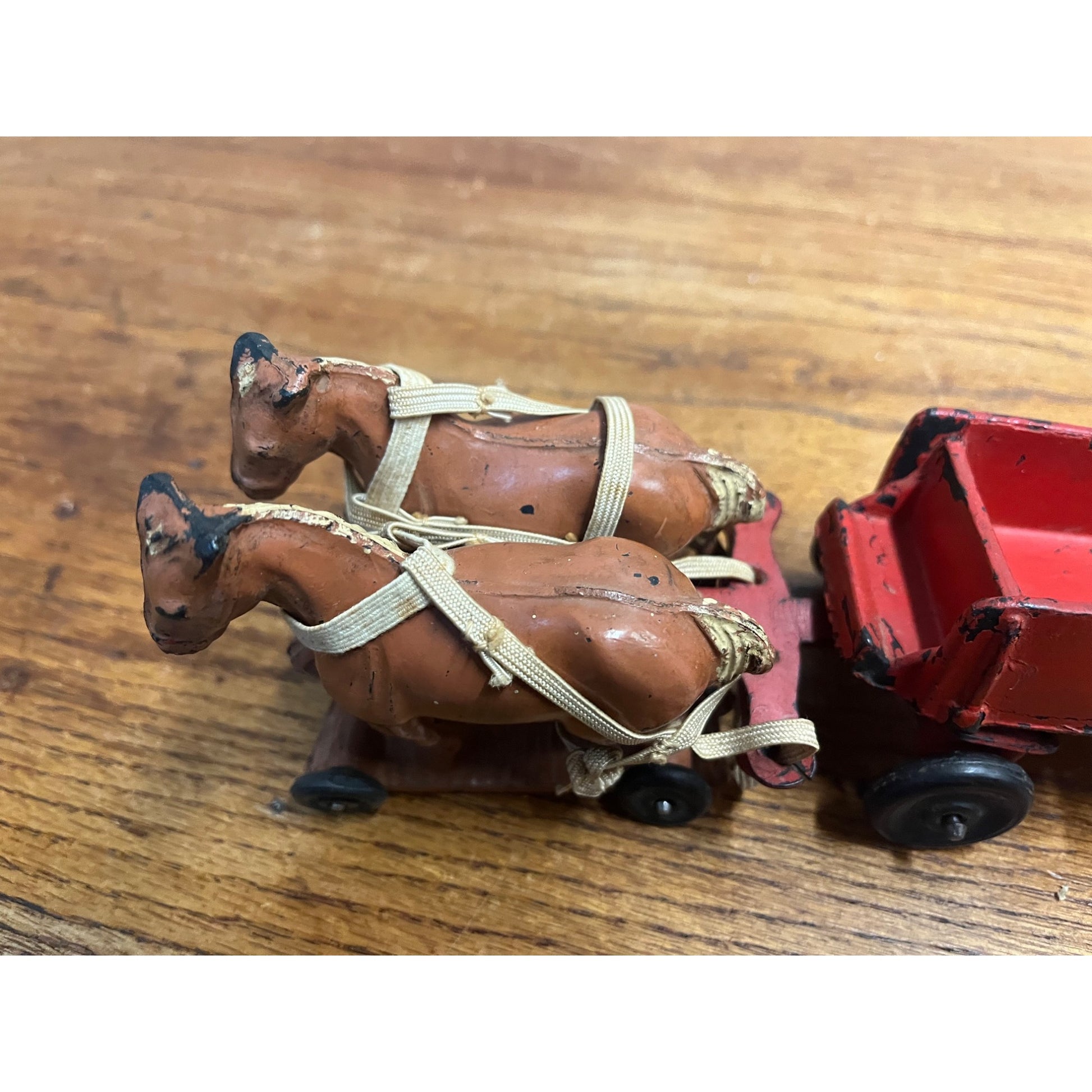 Vintage 1930s Arcor Auburn Rubber Toys Hard Rubber Farm Wagon & Horses Team